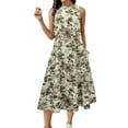 thumbnail image 4 of Women's Vintage Loose Print Crew Neck Pocket Sleeveless Dress, 4 of 7