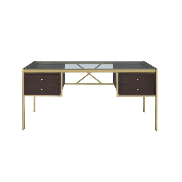 Modern Executive Office Desk With, Large Glass Desk With Drawers