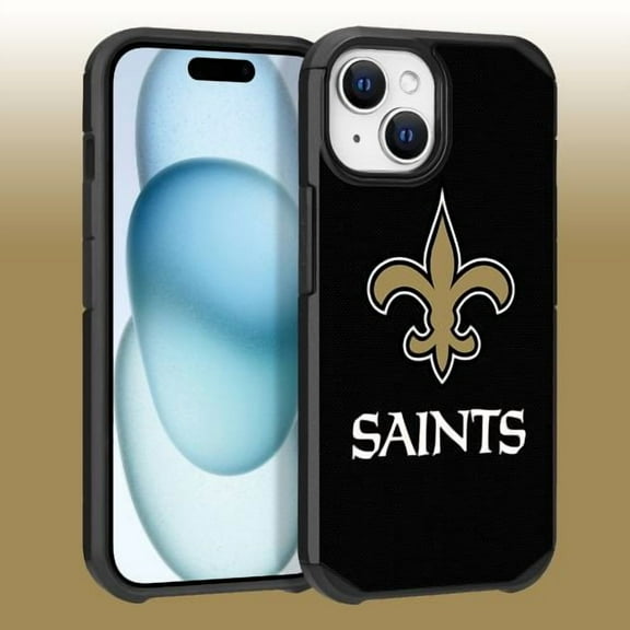 Apple iPhone 15 (6.1) - NFL Licensed New Orleans Saints Team Logo on Black Textured Dual Layer Case