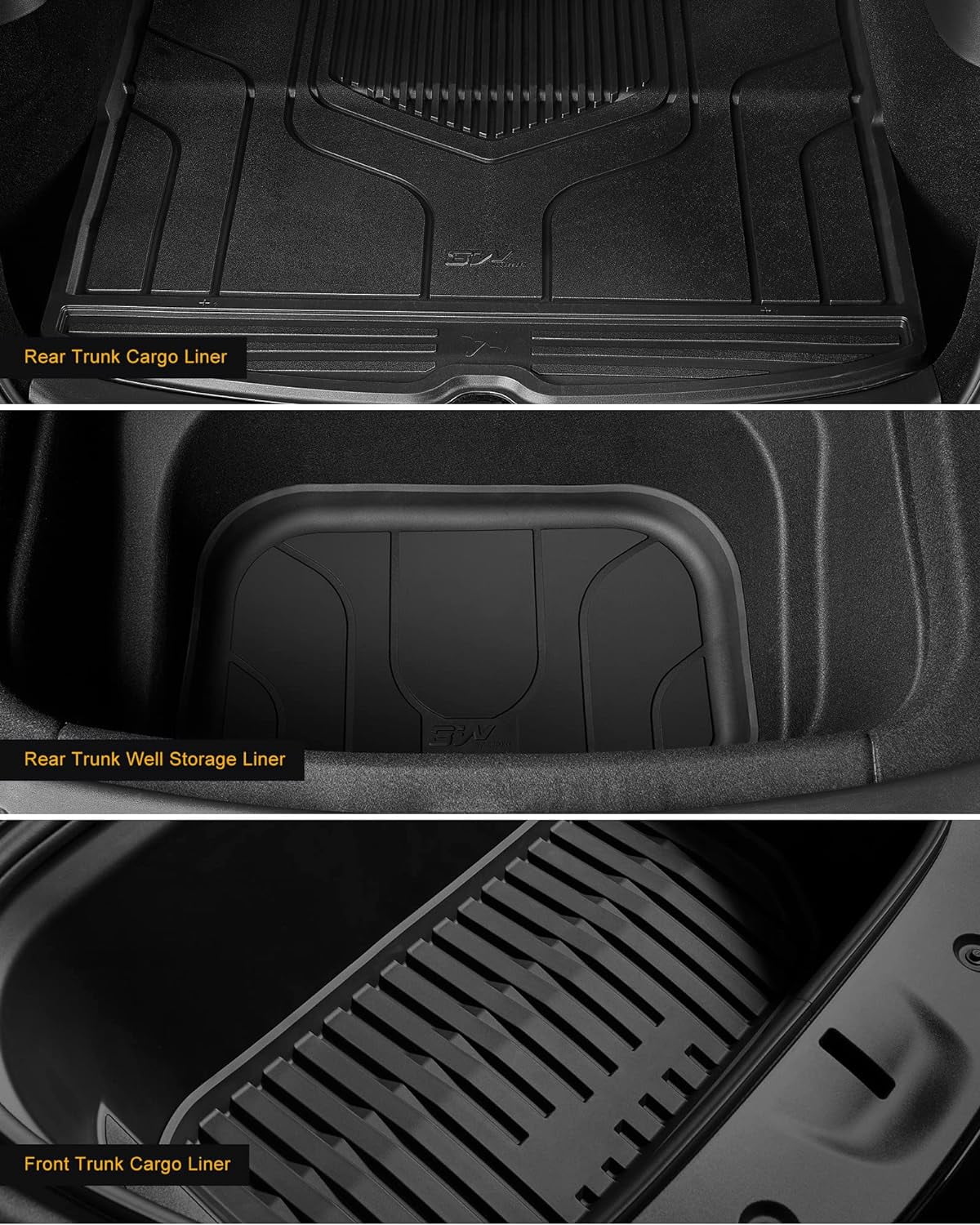 3W Tesla Model Y Floor Mats, All-Weather TPE Floor Liner Compatible for Tesla Model Y 2020-2024 Full Set Black Floor Mats & Cargo Liner and Rear Seat Back Mats Accseeories for Tesla 5-Seater