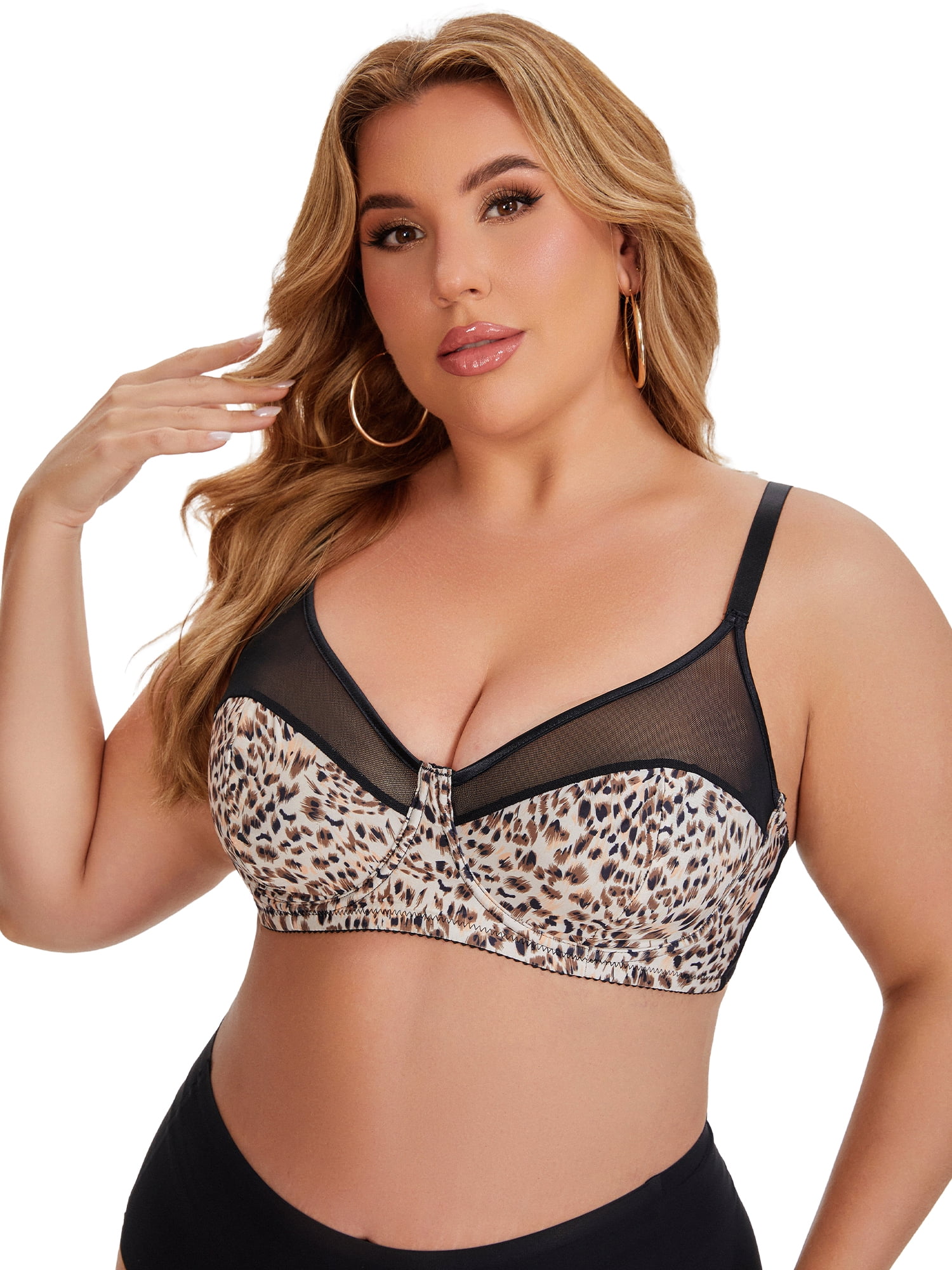 DARING DIVA Women's Plus Size Underwired Push Up Mesh See Through Bralette 3XL Black