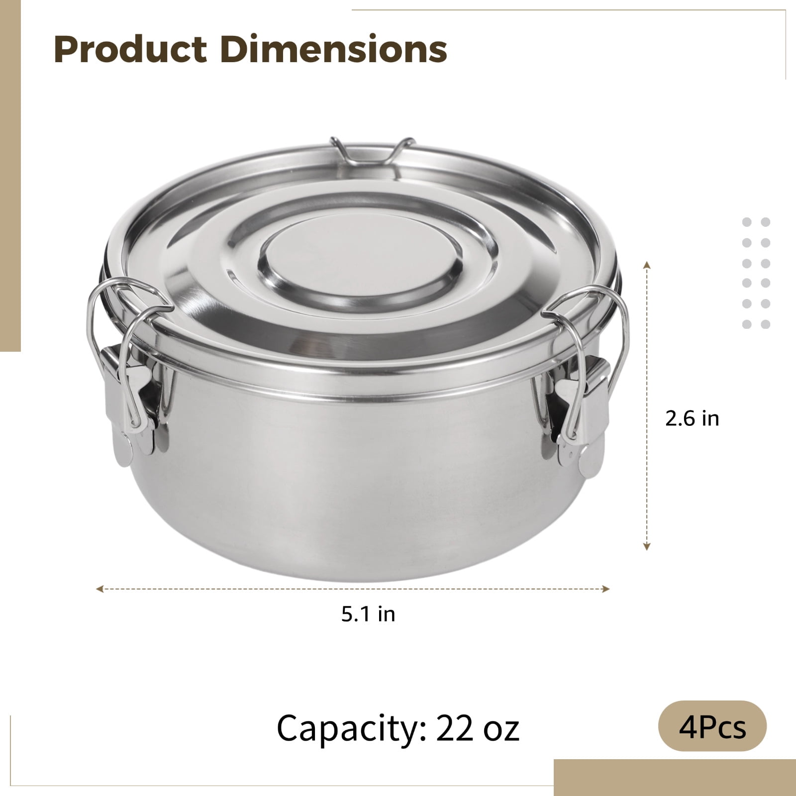 4 PCS Stainless Steel Bento Boxes, 22 oz Reusable Food Storage Containers with Leakproof Silicone Ring & Locking Clips, Dishwasher Safe, Stackable Meal Prep Boxes for Fridge, Office, School, Picnic