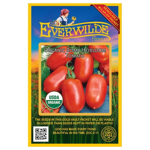 Everwilde Farms - 50 Organic Roma Heirloom Tomato Seeds - Gold Vault Jumbo Bulk Seed Packet