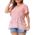thumbnail image 2 of DARING DIVA Women's Plus V Neck Short Sleeve Casual Floral Blouse 3X Pink, 2 of 6