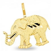 ZEN JEWELZ Solid 14k Yellow Gold Diamond Cut Small Elephant Charm Polished Pendant Genuine Animal Design Tiny New 10 mm x 15 mm