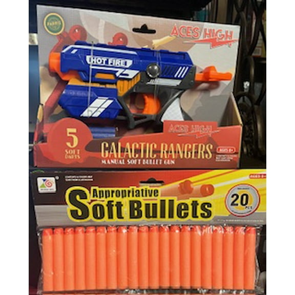 Aces High Galactic Rangers Manual Soft Bullet Gun, 5 Darts   20 Pk of Darts