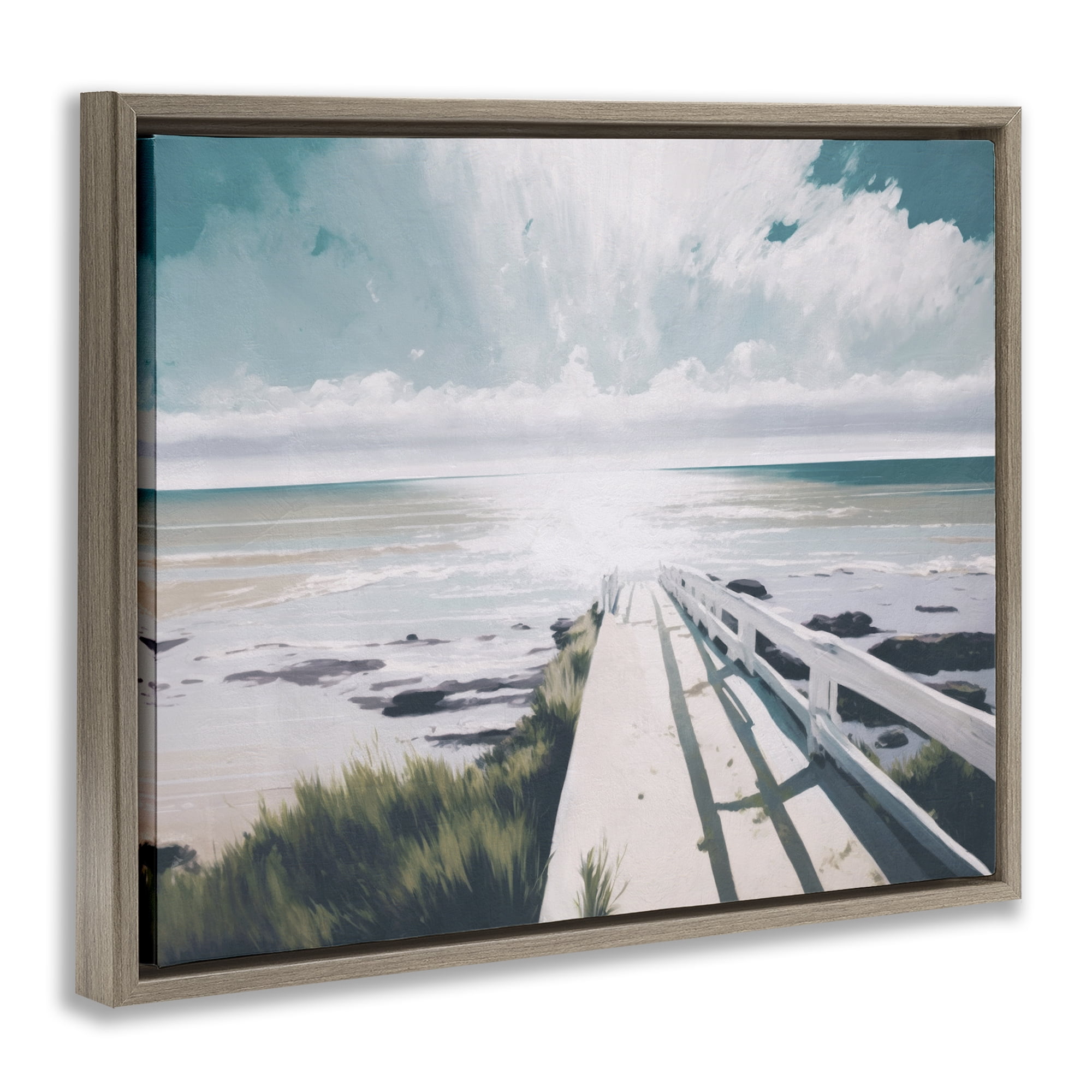 Stupell Industries White Bridge to Shore Nautical & Beach Painting Brown Floater Framed Canvas Art Print Wall Art, 31 x 25