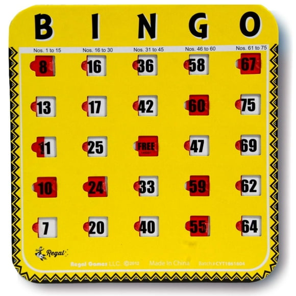 Cartones de Bingo Regal en Paquete de 8 con Ventanas Deslizantes, Color Amarillo