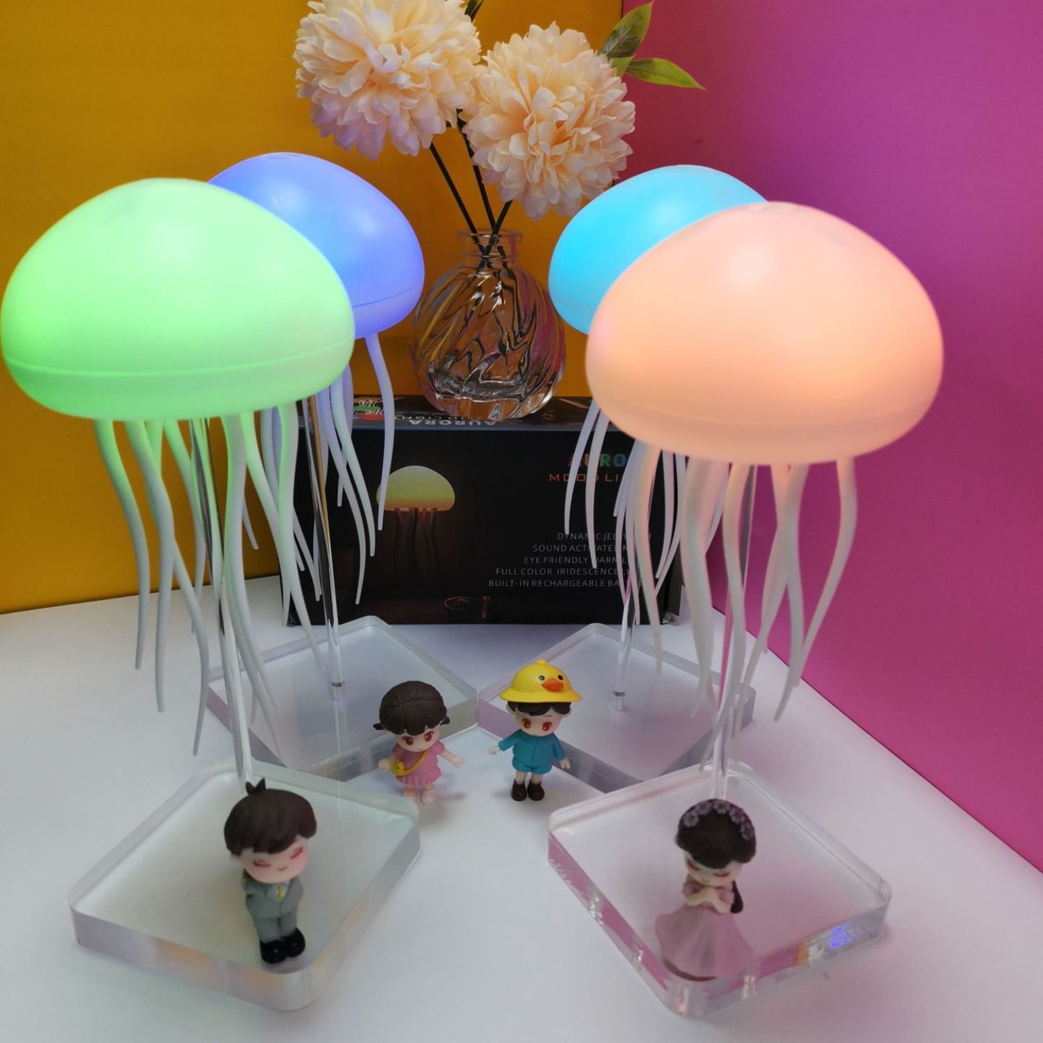 D.FAMILY Voice Control Jellyfish Night Light - Full Color Changing Mood Lamp with Hanging