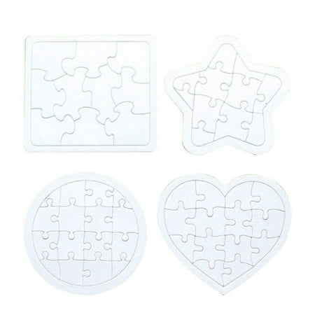 

4Pcs Kids Coloring Blank Puzzle DIY Paper Jigsaw Puzzles Four Shapes Drawing Doodle Board (White)