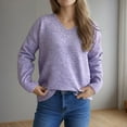 thumbnail image 4 of Itsame Knitted Pullover Sweater for Womens Crew Neck Loose Sweatershirt Long Sleeves Solid Color Relaxed Sweatshirts Purple Size L, 4 of 6