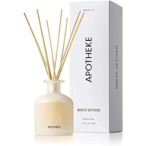 Luxury Scented Reed Diffuser for Home, White Vetiver - 6.7 Fl Oz Essential Oil Aromatherapy - 10 Rattan Scent Sticks Room Diffuser - Long-Lasting Fragrance for Bedroom, Home, Bathroom