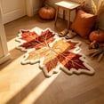 thumbnail image 5 of Double Maple Leaf Shaped Floor Rug,Tufted Autumn Harvest Floor Mat with White Plush Border,Irregular Leaf‑Shape Carpet for Entryway Bedroom Fall Season Home Decor,24"x16", 5 of 6