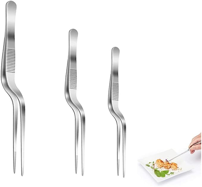 (3 sizes) Kitchen forceps, set of 3 stainless steel curved forceps for use in kitchens