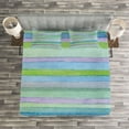 thumbnail image 3 of Ambesonne Blue Quilted Bedspread Set 3 Pcs, Watercolor Stripes Art, King Size, Blue Green Violet, 3 of 3