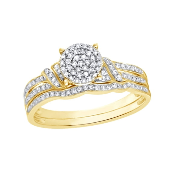 AFFY White Natural Diamond Cluster Bridal Set In 10k Yellow Gold (0.25 Cttw)