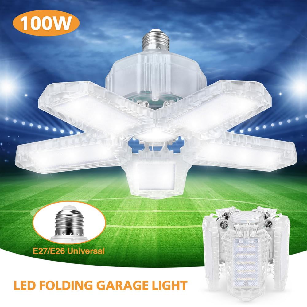 8pcs 100W LED Garage Light Bulb Deformable Ceiling Fixture Lights Workshop Lamp 