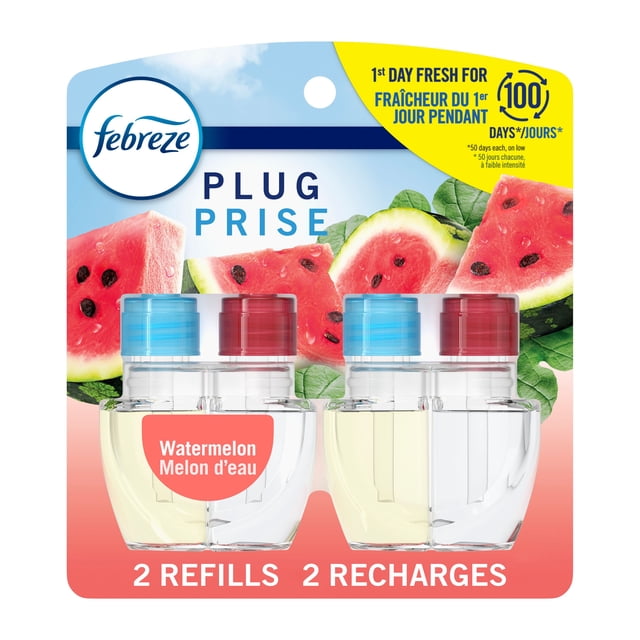 Febreze Plug In Air Freshener, Odour-Fighting Scented Oil Refill, Watermelon, 2 Refills