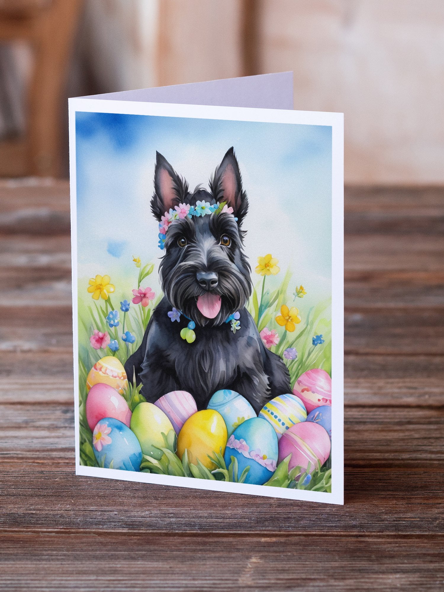 Scottish Terrier Easter Egg Hunt Greeting Cards Pack of 8 7 in x 5 in