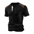thumbnail image 2 of LTTVQM Mens Henley Shirts Waffle Button Short Sleeve Tops Lightweight Breathable Slim Fit Workout Fitness Athletic T-Shirt Black M, 2 of 5