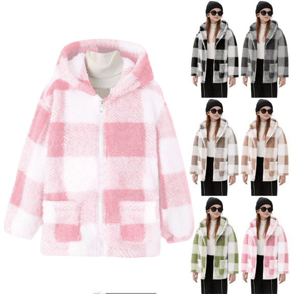 Xdegoge Sherpa Jacket for Girls Fleeced Lined Warm Coat Full Zip Long Sleeve Jackets Soft Cozy Outdoor Coats Stylish Fall Winter Fashion Outerwear with Pockets Size 8-14