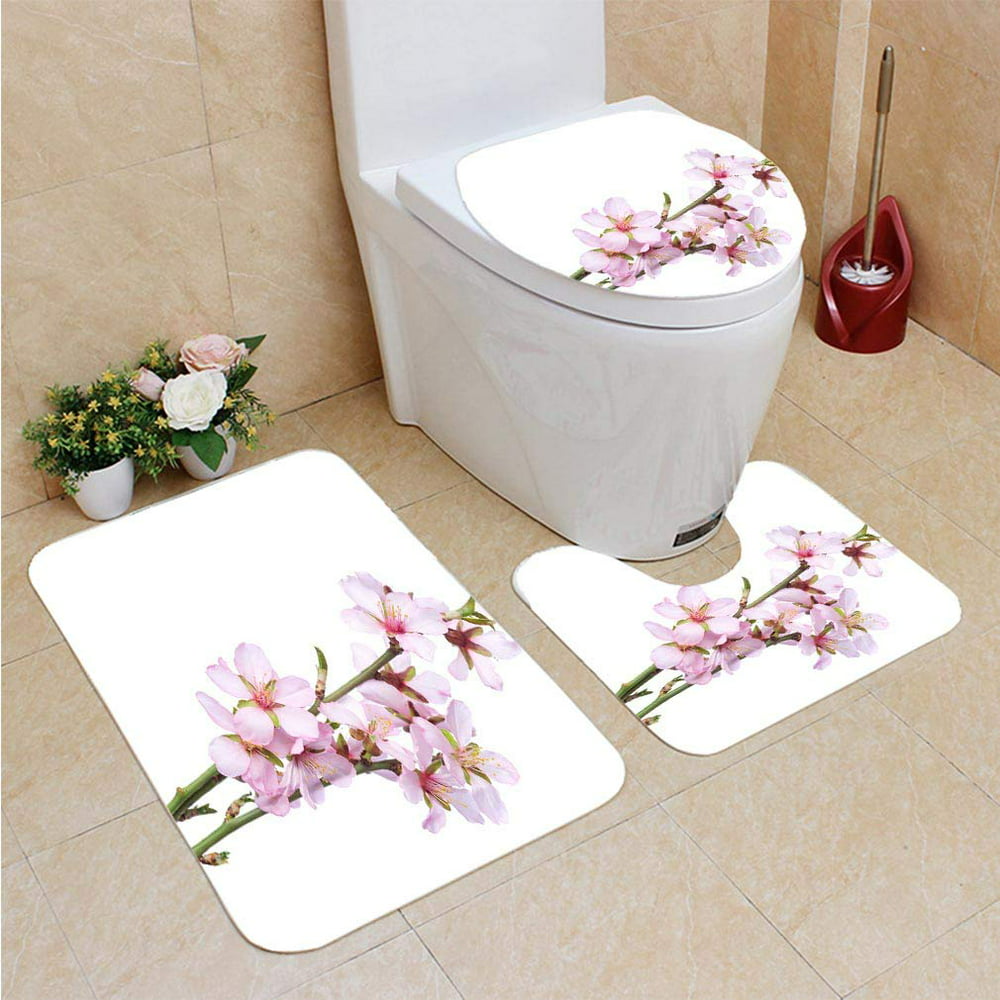 CHAPLLE Peach in Blossom 3 Piece Bathroom Rugs Set Bath Rug Contour Mat ...