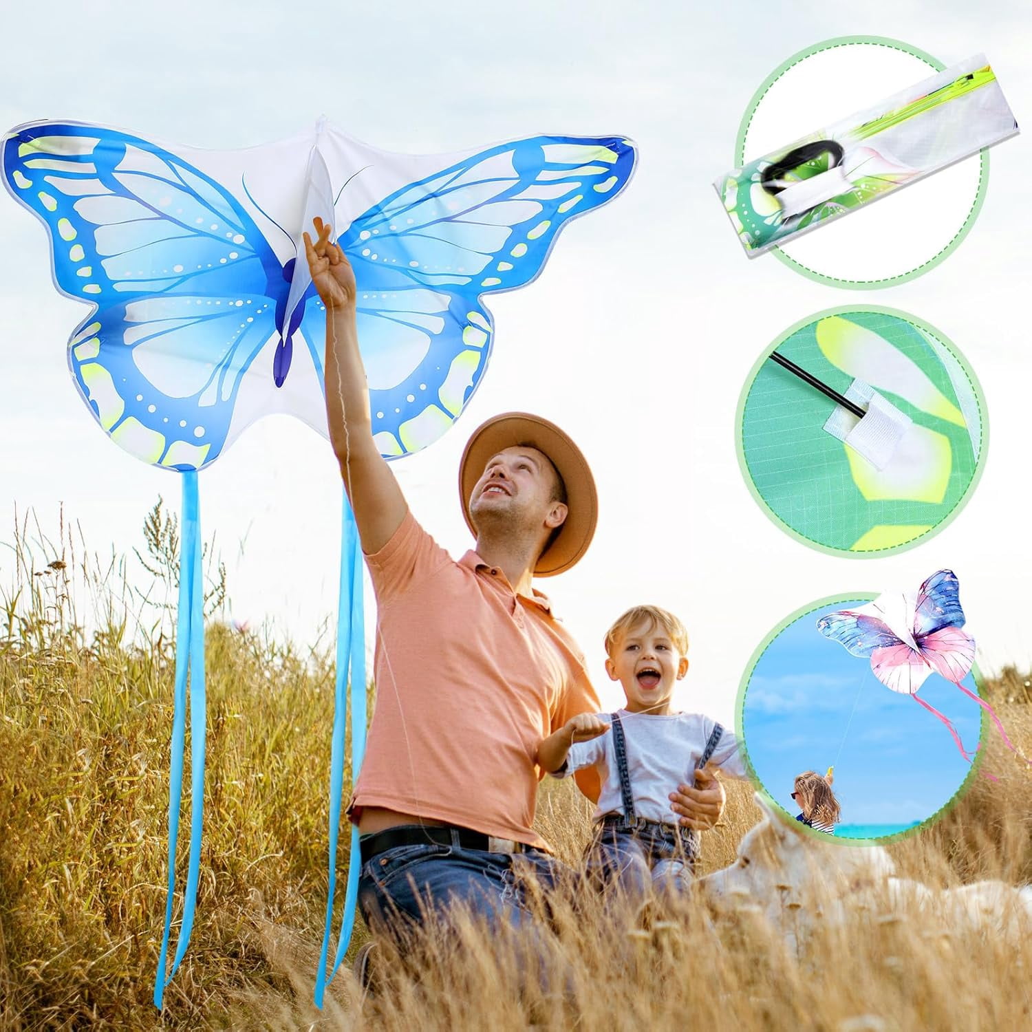 6 Pack Large Butterfly Dragonfly Owl Parrot Eagle Goldfish Kites for Kids and Adults, Easy to Fly Outdoor Beach Games and Activities Gift Set (Cute Style)