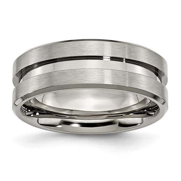 Titanium Grooved 8mm Brushed Polished Band Ring - Size 6.5