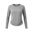 thumbnail image 4 of Qgtaibl Womens Workout Long Sleeve Shirts Round Neck Side Ruched Drawstring Athletic Tops Soft Stretchy Running Sports Tees Gray XL, 4 of 8