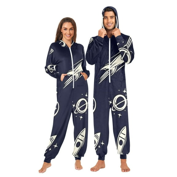 Space Adventure Adult onesie Pajamas, Crystal Velvet Ultra Soft Warm Jumpsuit for Men and Women