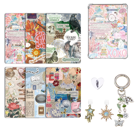 6.8"x4.8" Cardstock Inserts for Kindle Paper White 11th/12th Colorsoft Clear Case, Dust Plug Charms Retro Phone Charm Set,