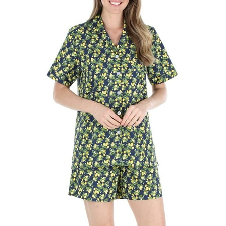 Sleepyheads Women's Cotton Short Sleeve Button-Up Top and Shorts Pajama Set