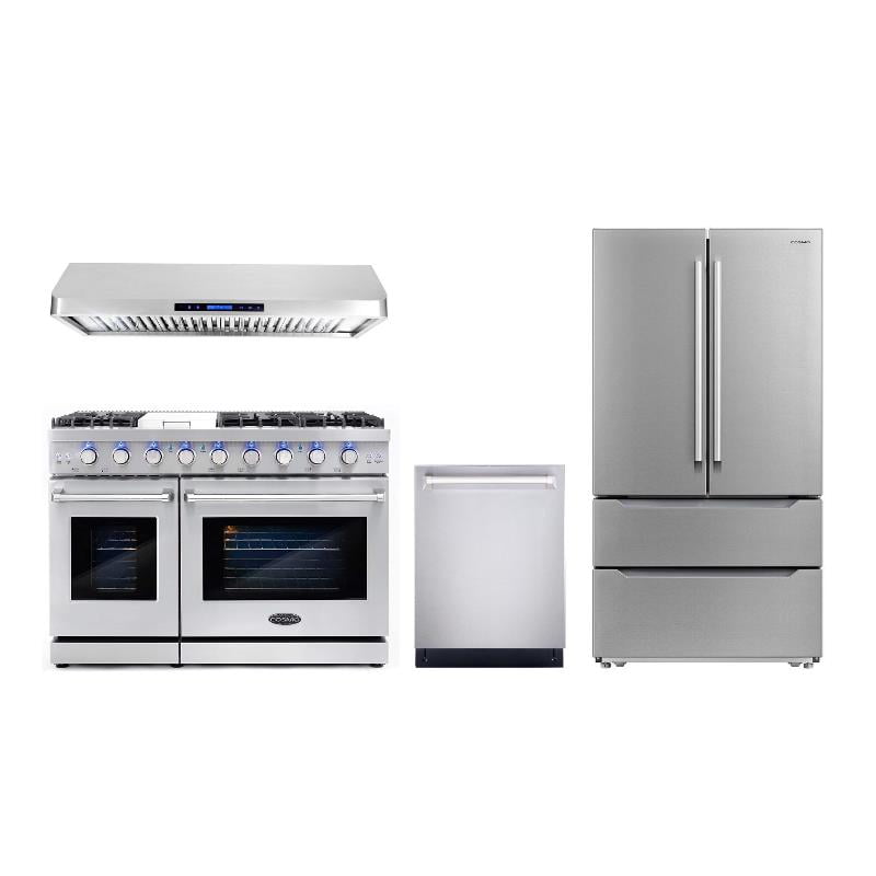 Cosmo COSEPGR486G 48" Gas Range & Range Hood & Dishwasher & Refrigerator Set