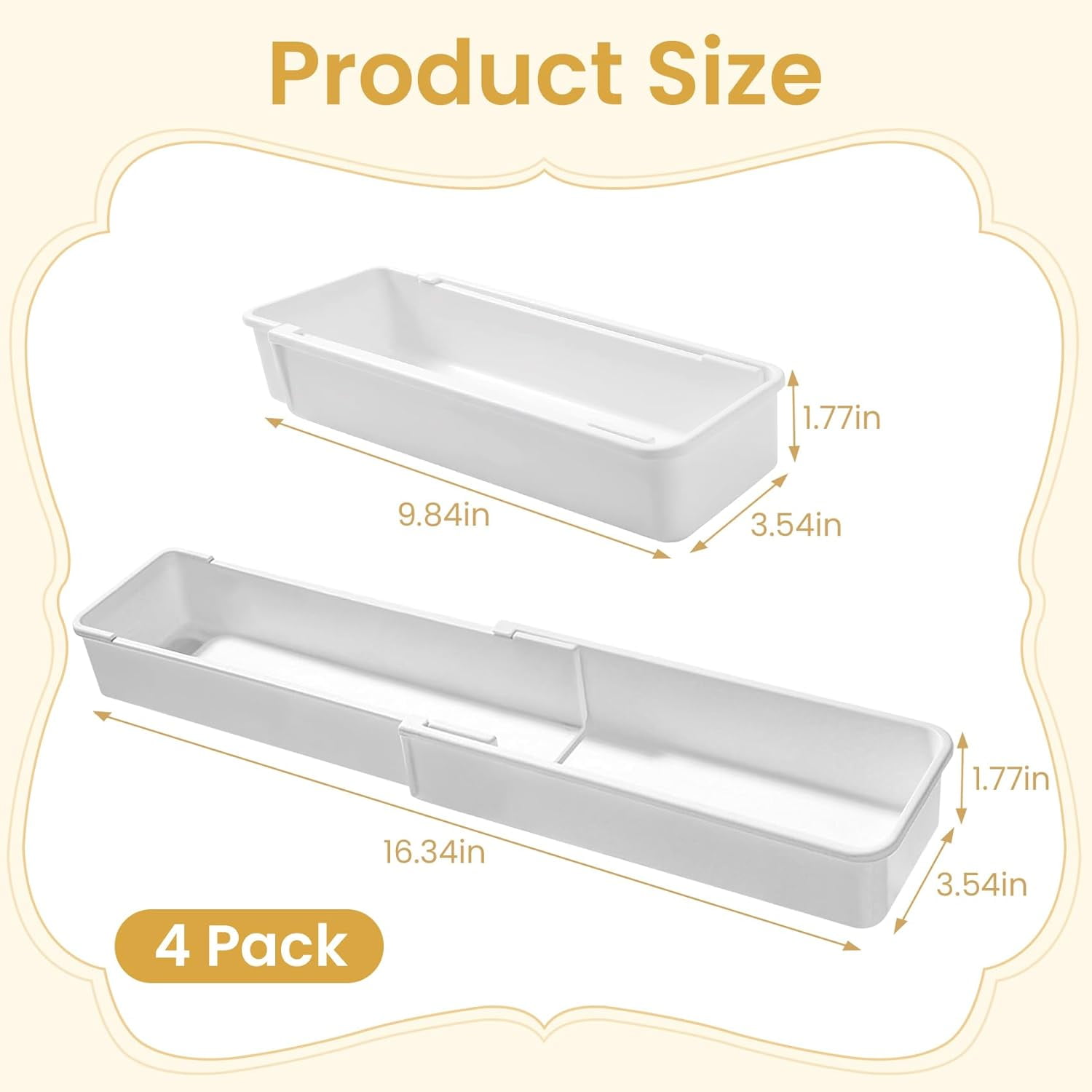 Drawer Organizers Set,Expandable Drawer Organizer Trays,Drawer Organizer Bins for Bedroom,Bathroom, Kitchen, Office (White,4pack)