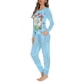 thumbnail image 2 of Renewold 2 Pieces Winter Pajamas for Women Warm Blue Nightwear Rabbit Butterfly Flower Sleepwear Size L Soft Crew Neck Pajamas Tops and Pants Lounge Set, Easter Day, 2 of 4