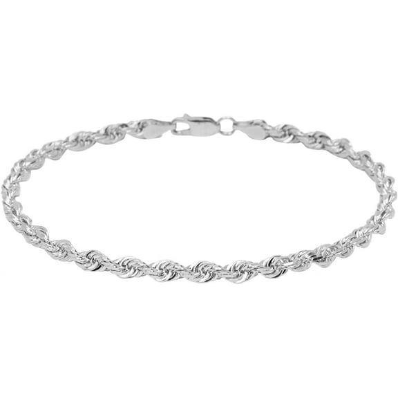 PORI JEWELERS 925 Sterling Silver 2.5mm Rope Chain Anklet - Available in Silver or Yellow