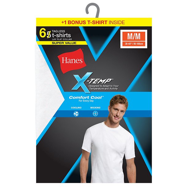 Hanes Men's Red Label X-Temp White Crew Bonus Pk P5 +1 Free - 2535X6