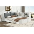 thumbnail image 4 of Harper & Bright Designs Full Size Wooden Storage Daybed, Platform Bed with 2 Drawers & Flip Headboard & Shelves, L Shaped Full Floor Bed with Upholstered Headboard, White, 4 of 20
