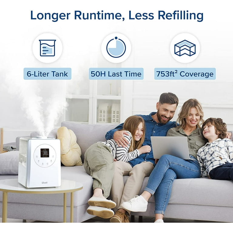 Levoit 6L Smart Warm and Cool Mist Humidifiers for Home Bedroom, 60H Runtime and Auto Customized Humidity for Large Room, Schedule, Easy Top Fill