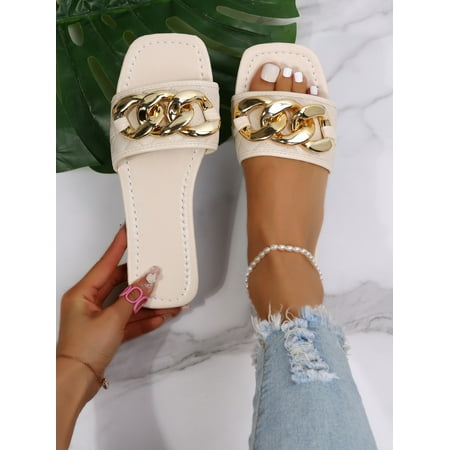 

Chain Decor Single Band Slide Sandals