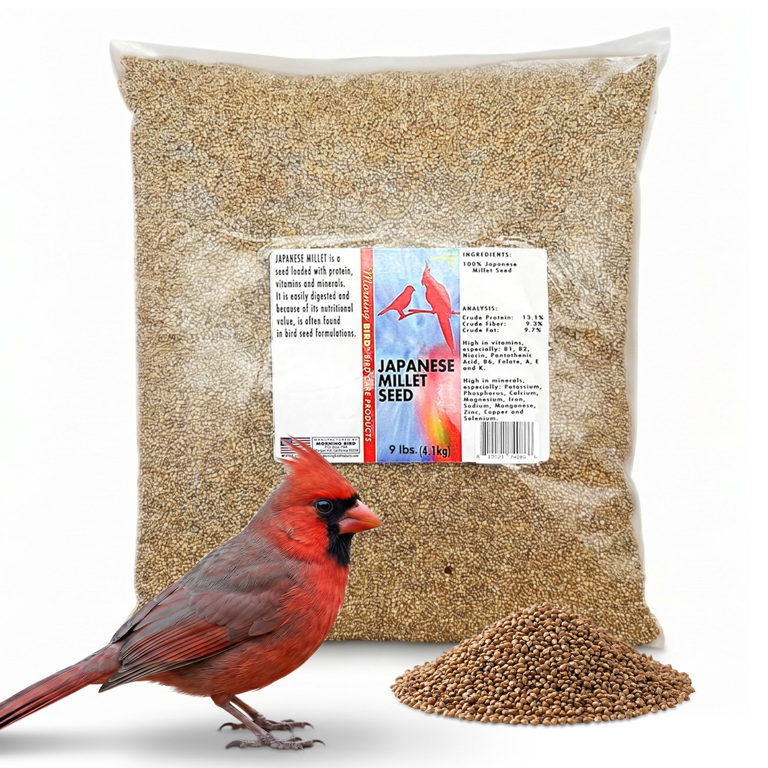 Morning Bird Japanese Millet Seed Bag 9 lbs - Bird Food for Finches, Canaries & Parakeets – Natural Millet Seed for Daily Nutrition