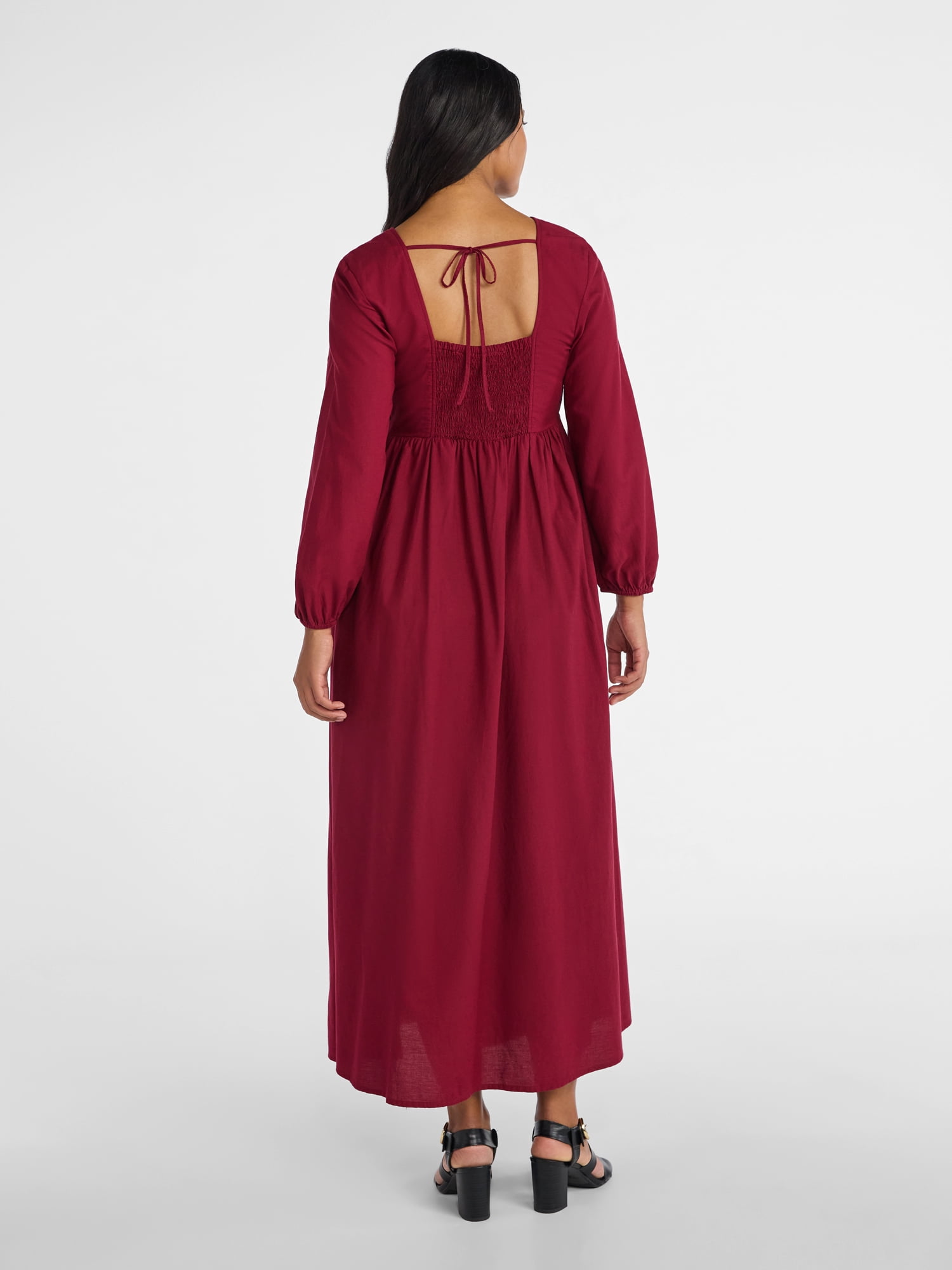 Time and Tru Women's Tie Back Maxi Dress with 3/4-Length Sleeves, Sizes XS-XXXL