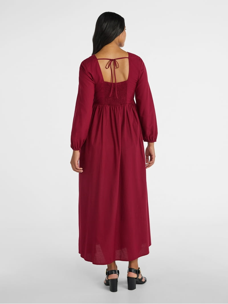 Time and Tru Women's Tie Back Maxi Dress with 3/4-Length Sleeves, Sizes  XS-XXXL - Walmart.com