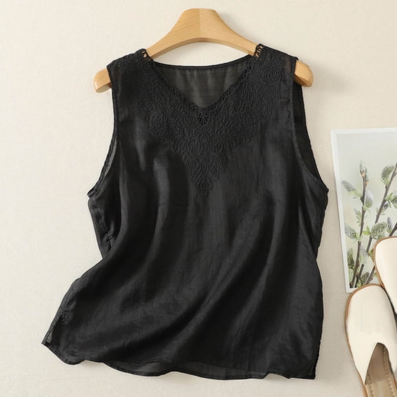 NTACZA Tank Tops Cotton V-Neck Casual Sleeveless Lace Trim Cute Summer Tops