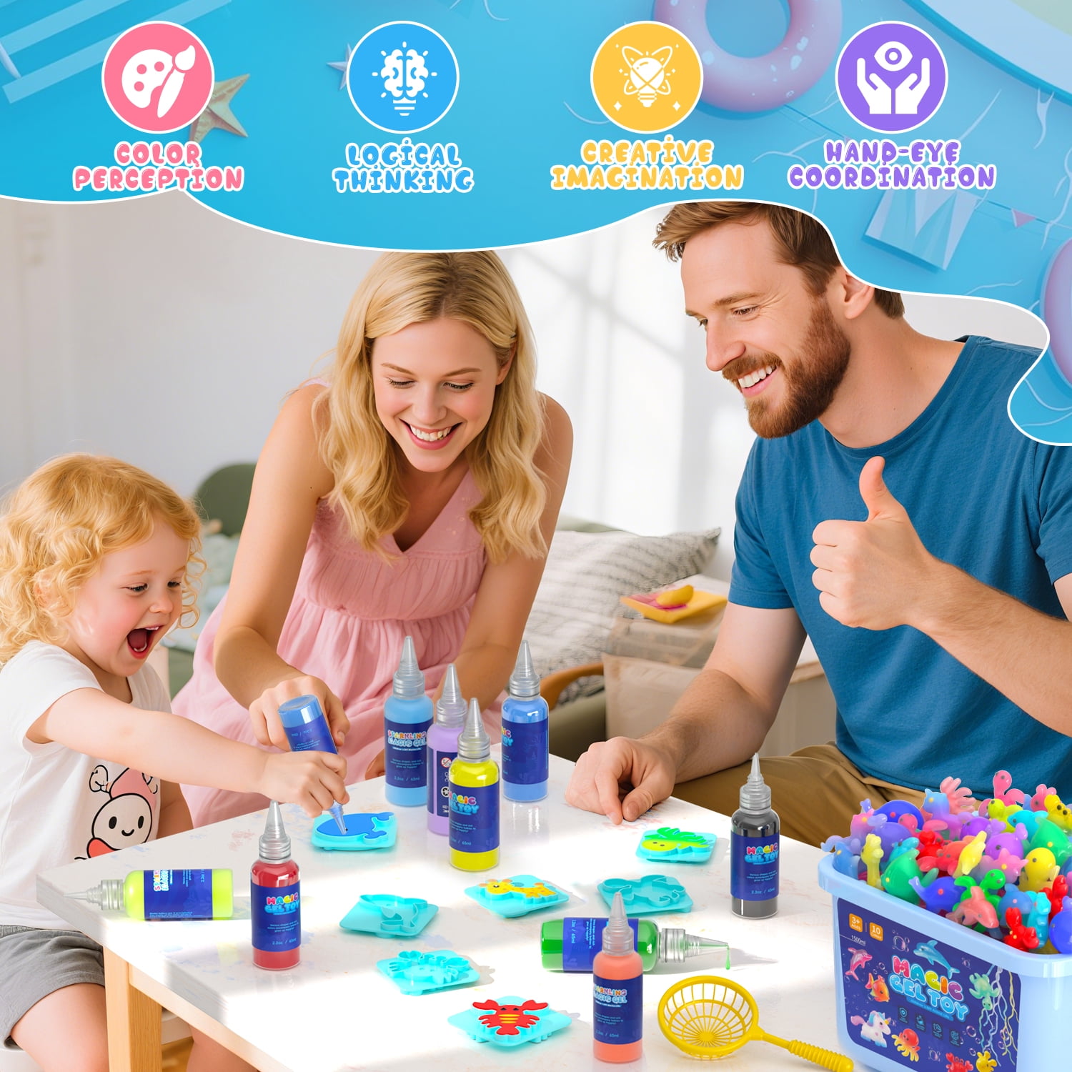 Beefunni Magic Fairy Water Elf Toy for Kids, Creative Water Gel Kit with 10 Color Magic Gels & 8 Molds, Kids Art Ceaft Set, Birthday Gift for Kids (Ocean)