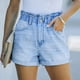 thumbnail image 2 of Pantalones cortos para mujer, cintura elástica, bolsillos con botones, bordes enrollados, pantalones cortos casuales simples de verano, azul claro L, 2 of 8