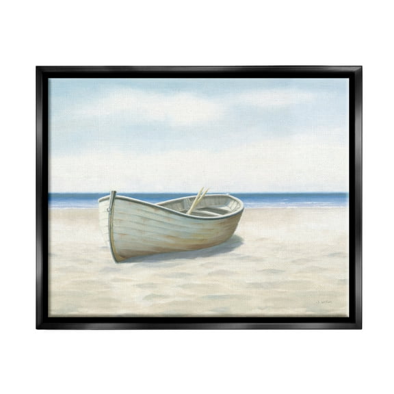 Stupell Industries Boat on Coast Painting Nature Painting Black Floater Framed Art Print Wall Art, 21 x 17