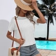 thumbnail image 4 of SWSMCLT Women's Soft Pullover Sweater Short Sleeve Casual Elegant Knitwear Top Summer Holiday Crewneck Knitted Cozy White Small, 4 of 5