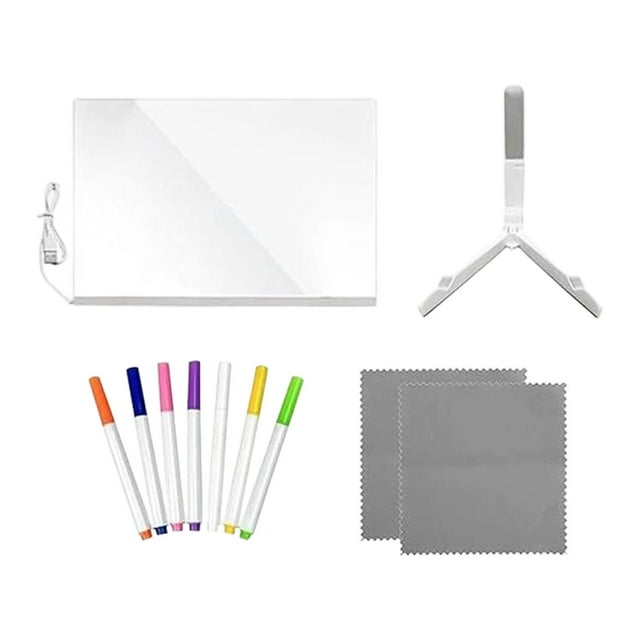 Tablero de notas LED con luz de doble cara borrable para niños, bricolaje, escritura y garabatos 30 cm x 20 cm