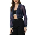 thumbnail image 4 of Allegra K Bomber Jacket for Women's Long Sleeve Crop Mesh Sheer Jackets S Blue, 4 of 6